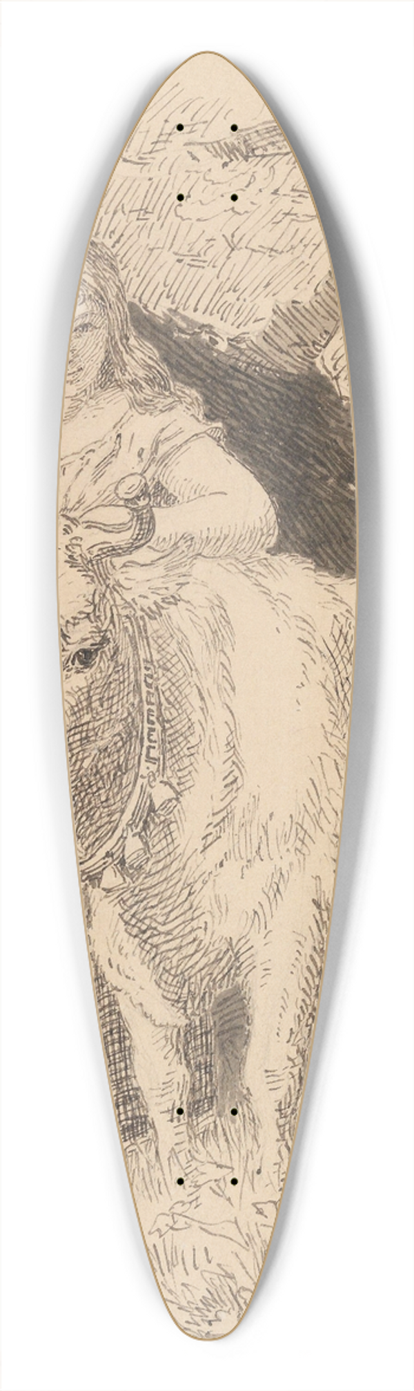 Hans Gude - Foran gikk der ei svr jente, som hadde ei drivende kvit mjlkekolle i handa 39.3 inch art pintail longboard deck