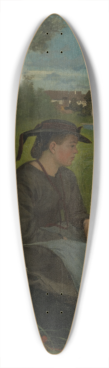 Hans Thoma - Agathe with white dog 39.3 inch art pintail longboard deck