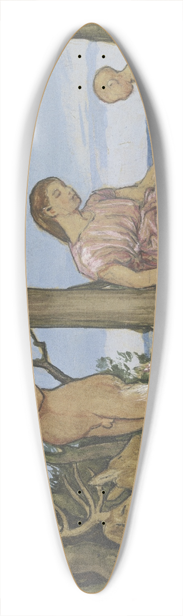 Hans Thoma - Faun and nymph 39.3 inch art pintail longboard deck