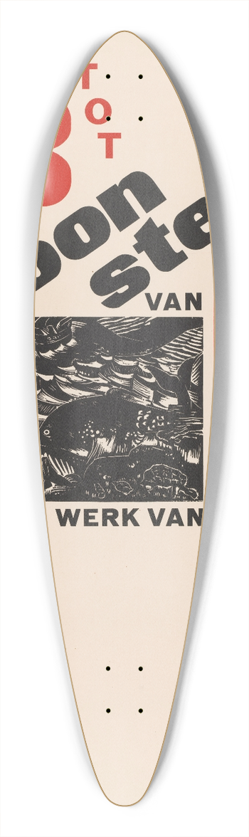 Henri Jonas - Affiche voor een tentoonstelling van werk H.C. Jonas. 3 tot 10 juni met prent van walvis en schipbreukeling 39.3 inch art pintail longboard deck