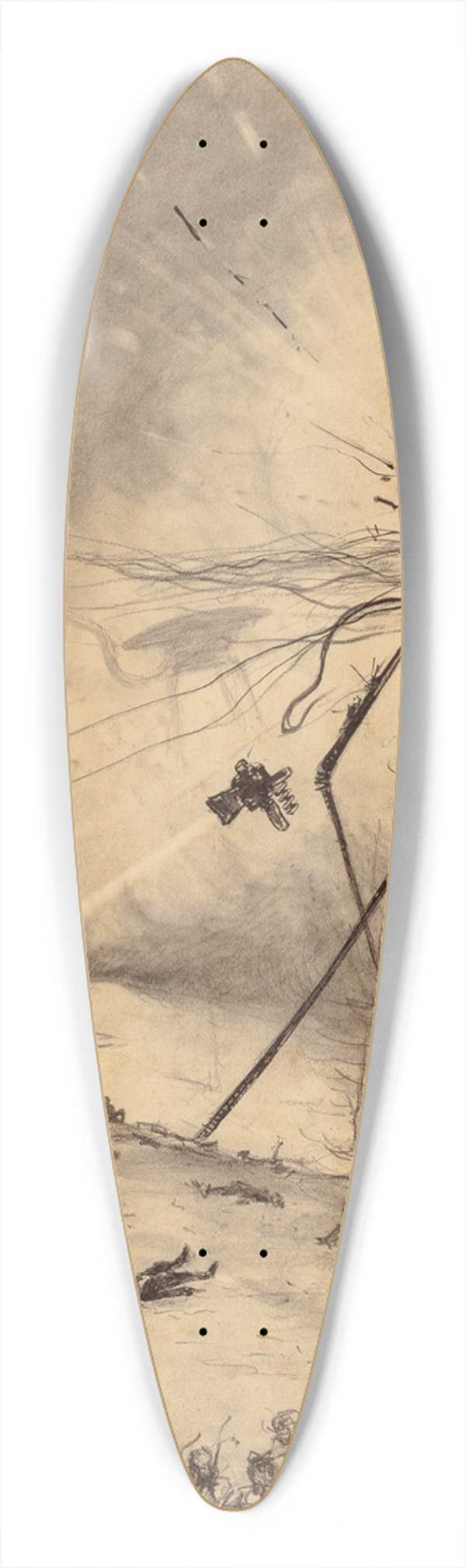 Henrique Alvim Corra - Martian Fighting Machine Hit by Shell 39.3 inch art pintail longboard deck