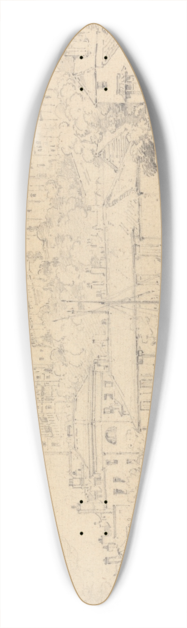 Henry Edridge - Windsor Castle from the Brocas 39.3 inch art pintail longboard deck
