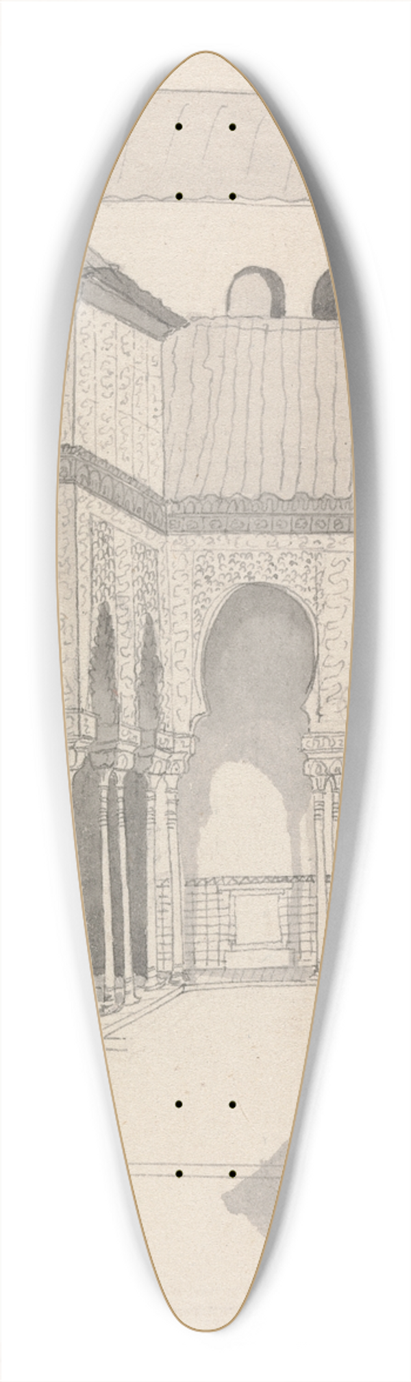 Henry Swinburne - Court of the Lions in the Alhambra of Granadana 39.3 inch art pintail longboard deck