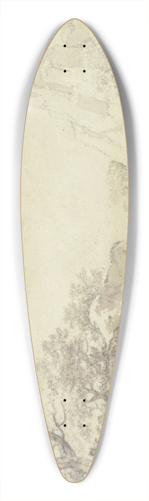 Herman Naiwinx - Links eine Felspartie mit Bumen an einem Gewsser, rechts hohe Felsen 39.3 inch art pintail longboard deck