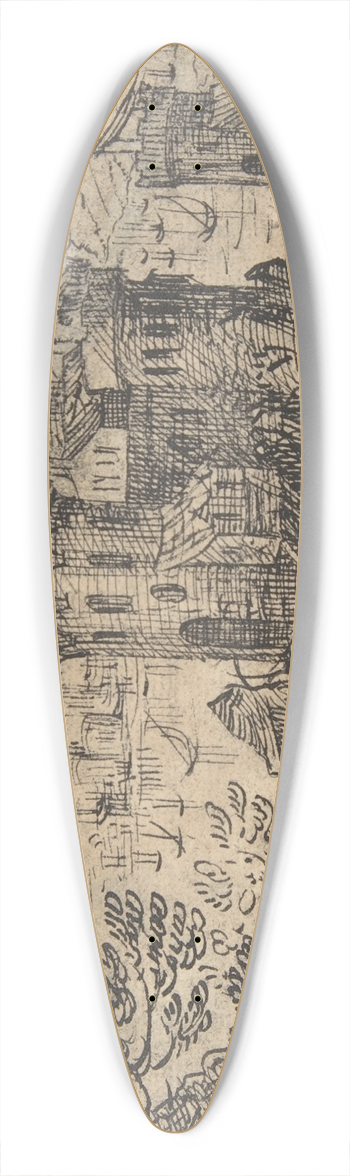 Hermann Weyer - Rocky Landscape with a Castle and Bridge 39.3 inch art pintail longboard deck