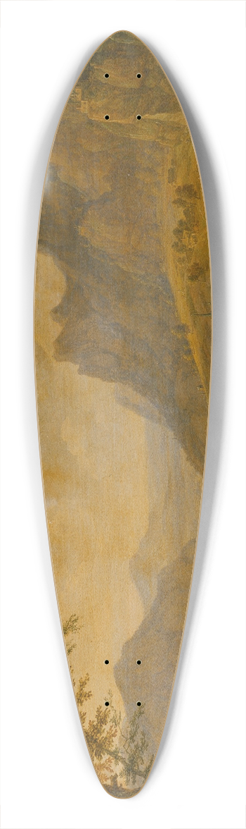 Herman Saftleven III - Mountainous Landscape with a River, in the Foreground a Village with Several Boats Moored at the Bank 39.3 inch art pintail longboard deck