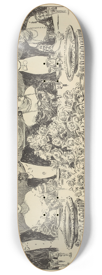 Charles Dana Gibson - Studies in expression. Showing a newly engaged couple at a large dinner party 8.25 inch art skate deck