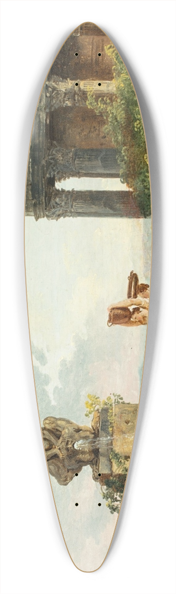 Hubert Robert - Landscape with washerwomen at a fountain 39.3 inch art pintail longboard deck