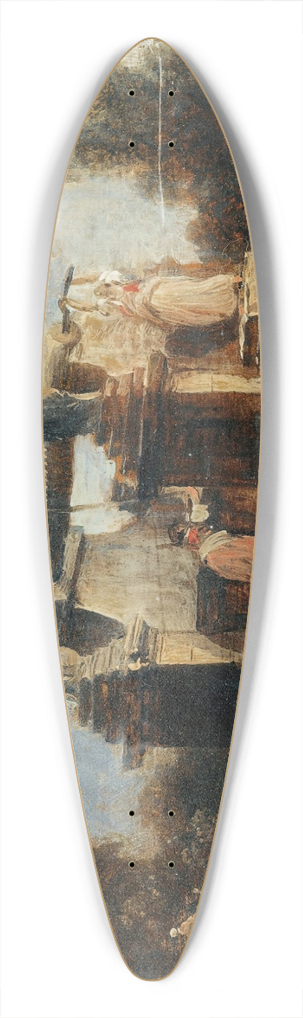Hubert Robert - washerwomen at the fountain 39.3 inch art pintail longboard deck