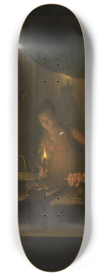 Adriaan Meulemans - Kitchen by Lamplight 8.25 inch art skate deck