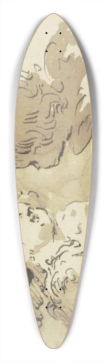 Jacob de Wit - Five angel heads in clouds 39.3 inch art pintail longboard deck