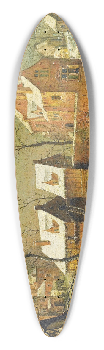 Jacob Grimmer - Townscape With Skaters On A Frozen River 39.3 inch art pintail longboard deck