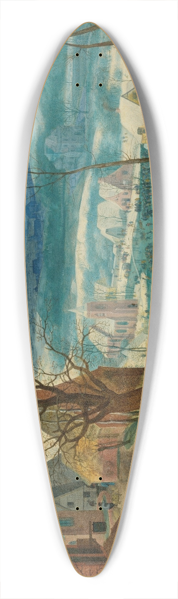Jacob Savery the Elder - A winter landscape with peasants and cattle by a farmstead, with skaters on a frozen river beyond 39.3 inch art pintail longboard deck
