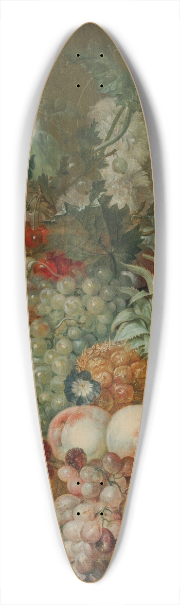 Jacobus Linthorst - Grapes, peaches, sweetcorn, a pineapple, poppies and other fruit and flowers in a wicker basket on a ledge 39.3 inch art pintail longboard deck