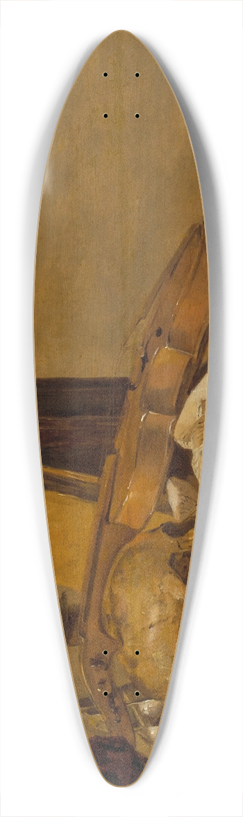 Jacques de Claeuw - A vanitas still life with a skull, musical instruments, books, playing cards, an ink pot, an overturned tazza and an oil lamp on a draped table 39.3 inch art pintail longboard deck