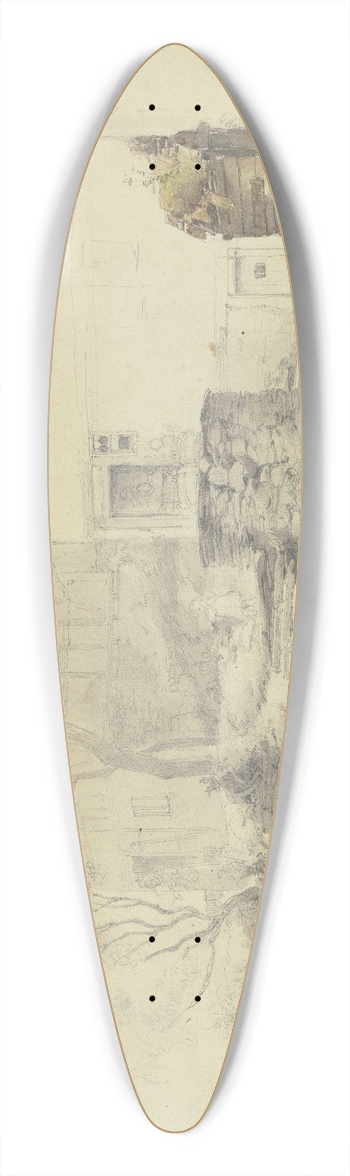 Jakob Frchtegott Dielmann - Bauernhuser, auf der Treppe ein Kind, weiter oben zwei Zuber, rechts ein Abtritt 39.3 inch art pintail longboard deck
