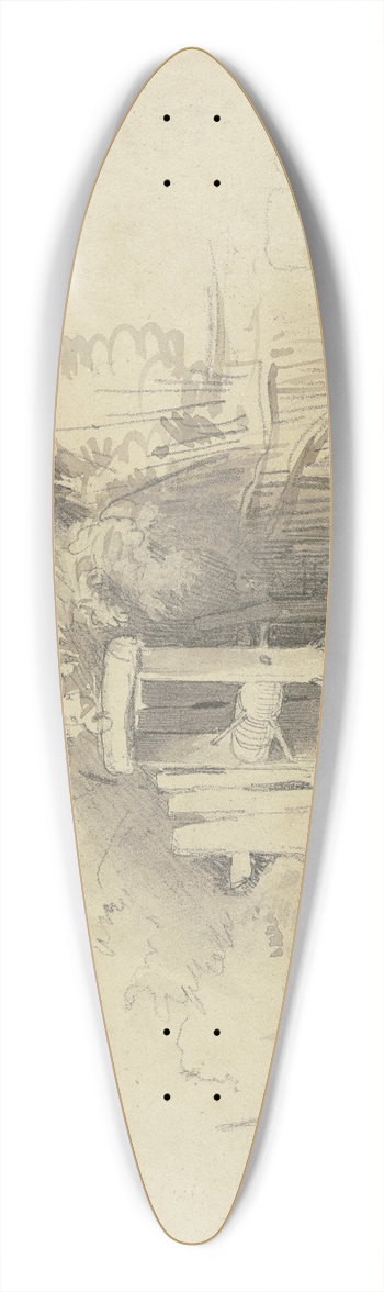 Jakob Frchtegott Dielmann - Bei einem Zaun eine Winde mit Zuber, Schubkarren und anderen Gerten zum Brunnengraben 39.3 inch art pintail longboard deck