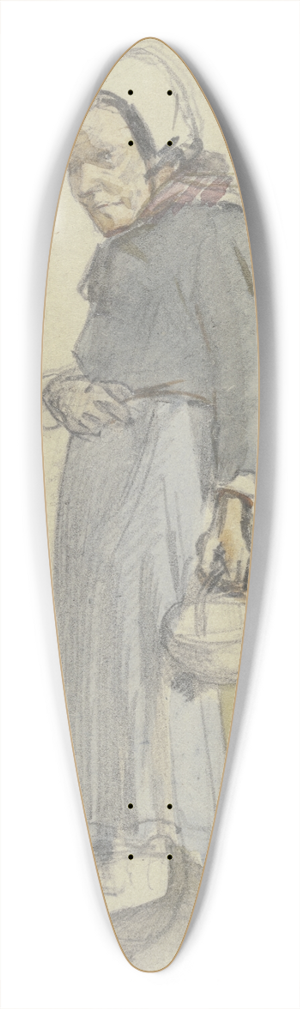 Jakob Frchtegott Dielmann - Eine alte Frau nach links gewandt, in der herabhngenden Linken ein Krbchen tragend 39.3 inch art pintail longboard deck