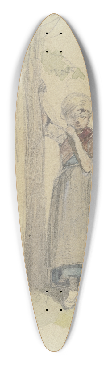 Jakob Frchtegott Dielmann - Kleines Mdchen, mit der rechten Hand sich an einen Baum lehnend, in nachdenklicher Haltung 39.3 inch art pintail longboard deck