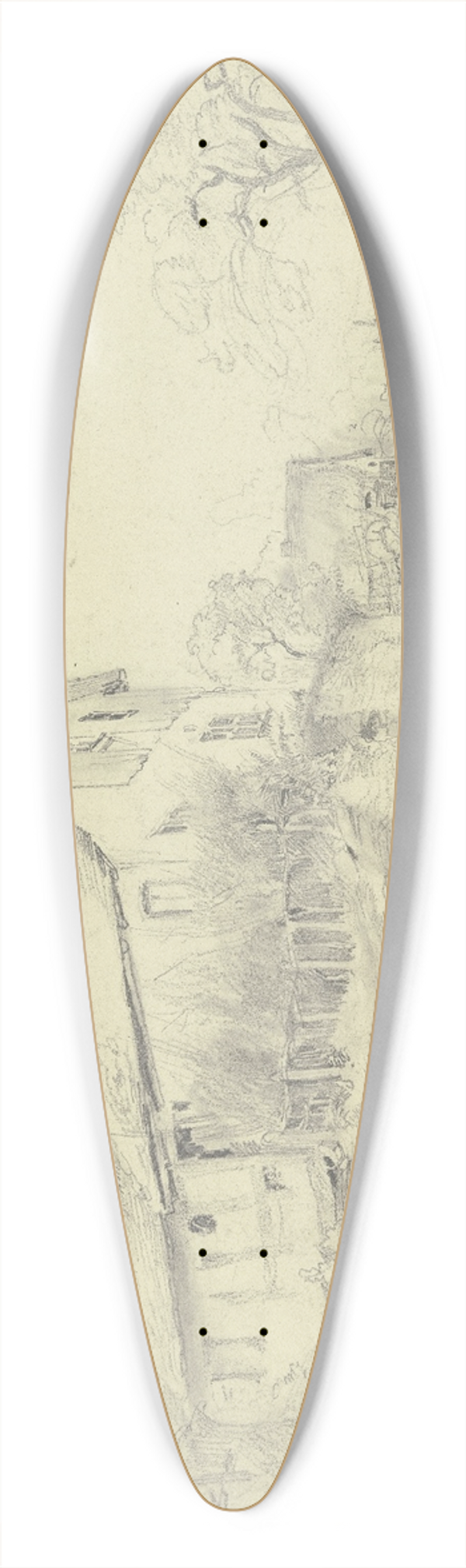 Jakob Frchtegott Dielmann - Strae in Schmitten, links ein Haus mit Zaun auf einer Mauer 39.3 inch art pintail longboard deck