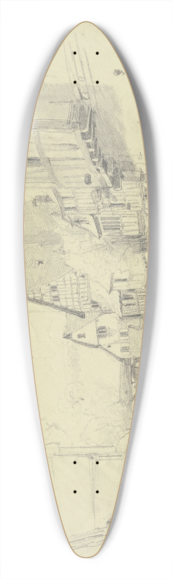 Jakob Frchtegott Dielmann - Strae mit breitem Bach, an dem zwei Frauen waschen 39.3 inch art pintail longboard deck