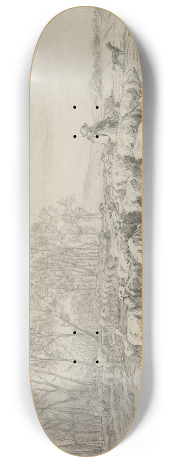 Charles Emile Jacque - Landscape with a Flock of Sheep 8.25 inch art skate deck