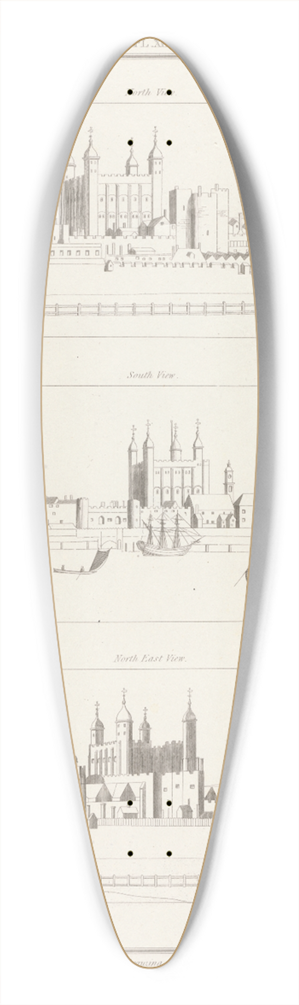 James Basire the younger - Three Views of the Tower of London 39.3 inch art pintail longboard deck