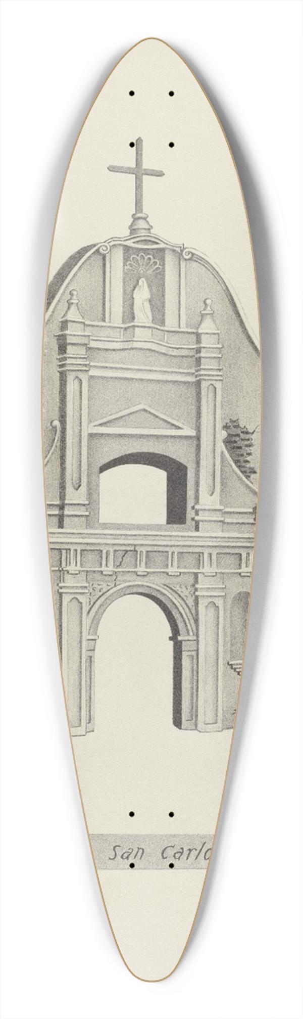 James Jones - Mision San Carlos de Monterey 39.3 inch art pintail longboard deck