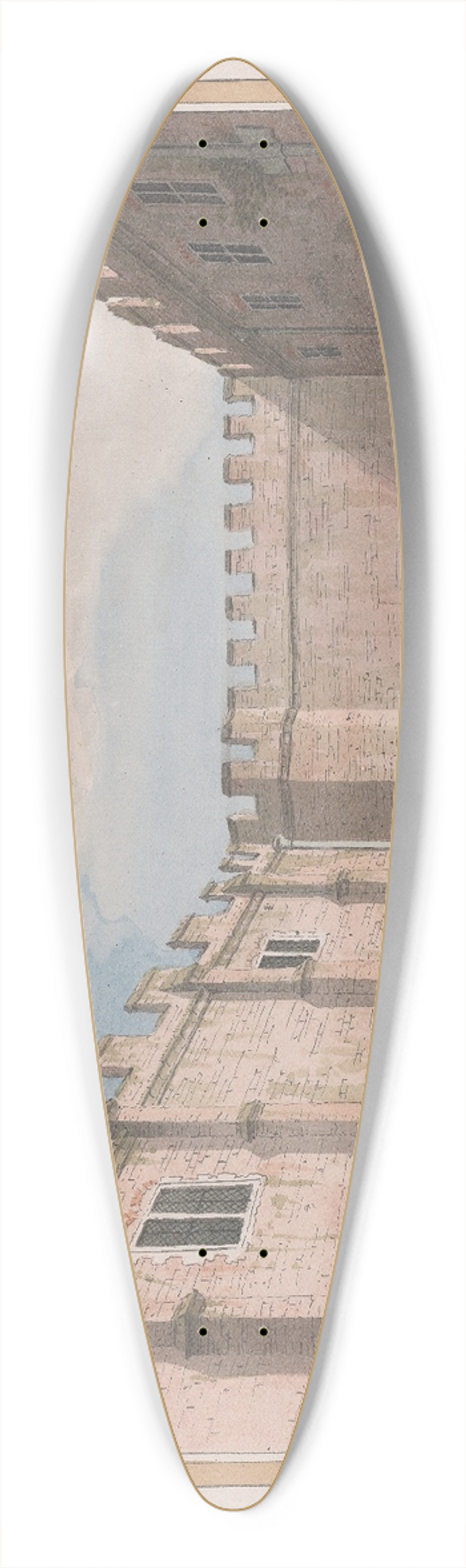 James Lambert of Lewes - Herstmonceux Castle, East Sussex: The Chicken Court 39.3 inch art pintail longboard deck