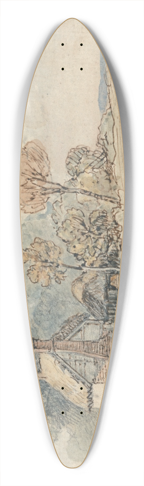 James Ward - A Thatched Cottage and Trees at the Turn of a Country Road 39.3 inch art pintail longboard deck