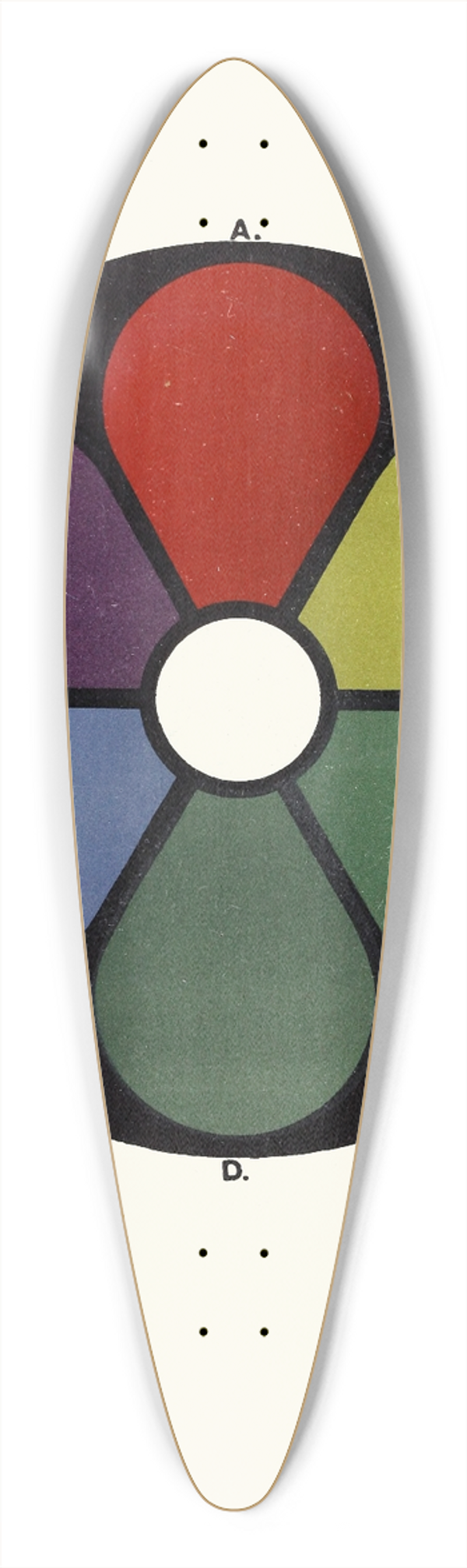 James Ward - Darkened Shades of the Primaries and their Complementaries 39.3 inch art pintail longboard deck