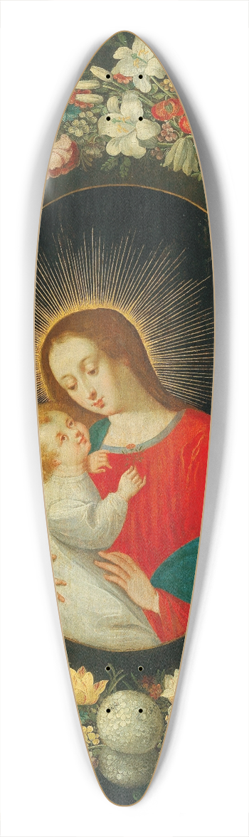 Jan Brueghel the Younger - The Virgin and Child in a cartouche surrounded by a garland of flowers 39.3 inch art pintail longboard deck