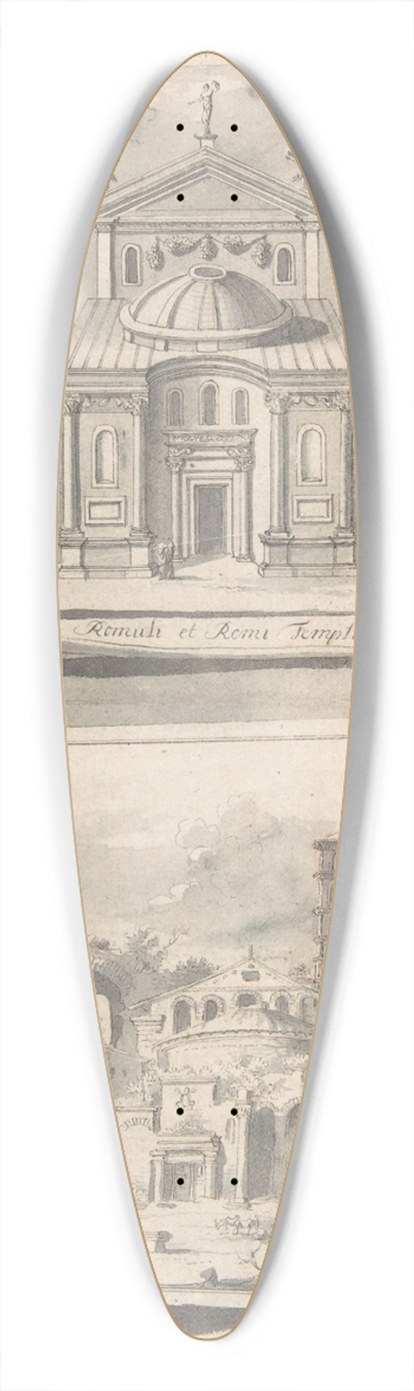 Jan Goeree - A Reconstruction of the Temple of Romulus and Remus (above) and a View of the Ruins (below) 39.3 inch art pintail longboard deck