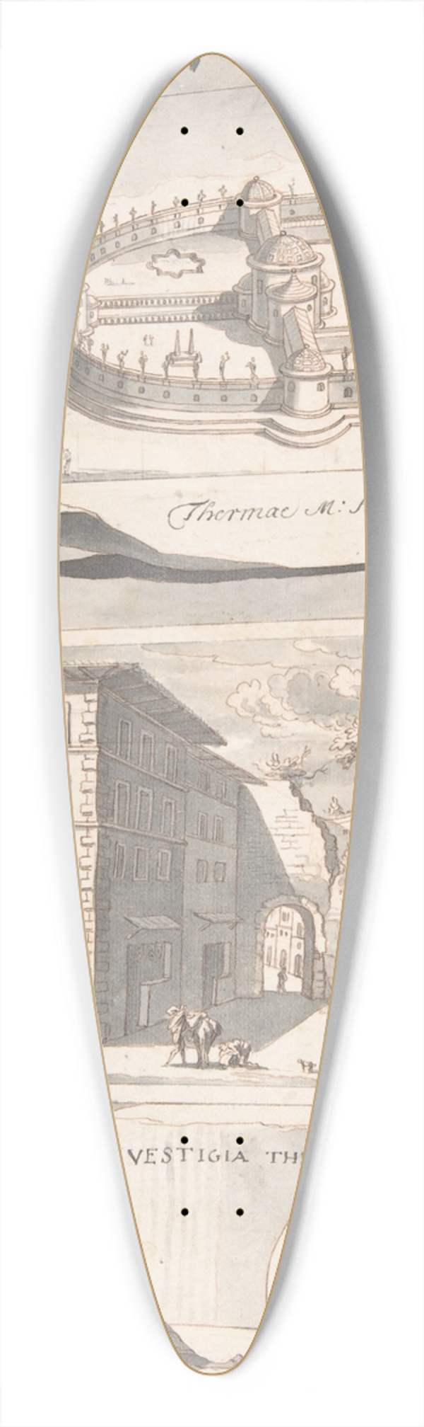 Jan Goeree - A Reconstruction of the Thermae Agrippae (above) and a View of the Ruins (below) 39.3 inch art pintail longboard deck