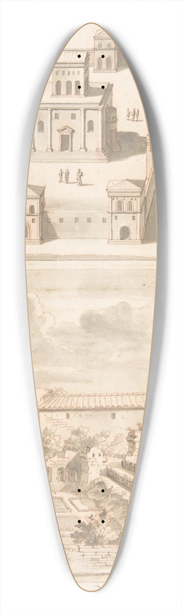Jan Goeree - A Reconstruction of the Thermae of Novitian (above) and a View of the Ruins (below) 39.3 inch art pintail longboard deck