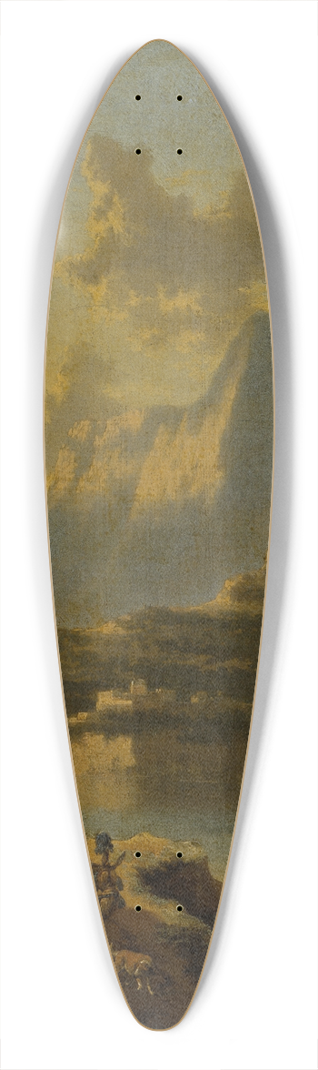Jan Hackaert - Mountainous Landscape with Rider at Sunset 39.3 inch art pintail longboard deck