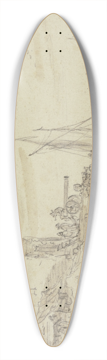 Jan van Goyen - Links an einem Fluss ein befestigter Turm, dabei eine Kanone auf welcher ein Mann sitzt 39.3 inch art pintail longboard deck