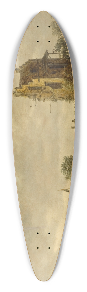 Jan van Goyen - Riverside with an Old Tower 39.3 inch art pintail longboard deck