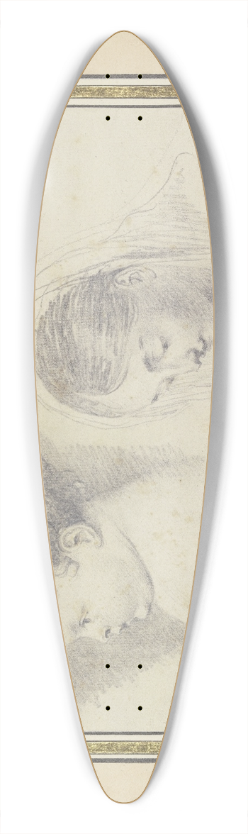 Jean-Antoine Watteau - Kinderkopf im Profil nach links und Kopf einer jungen Frau mit gesenktem Blick 39.3 inch art pintail longboard deck