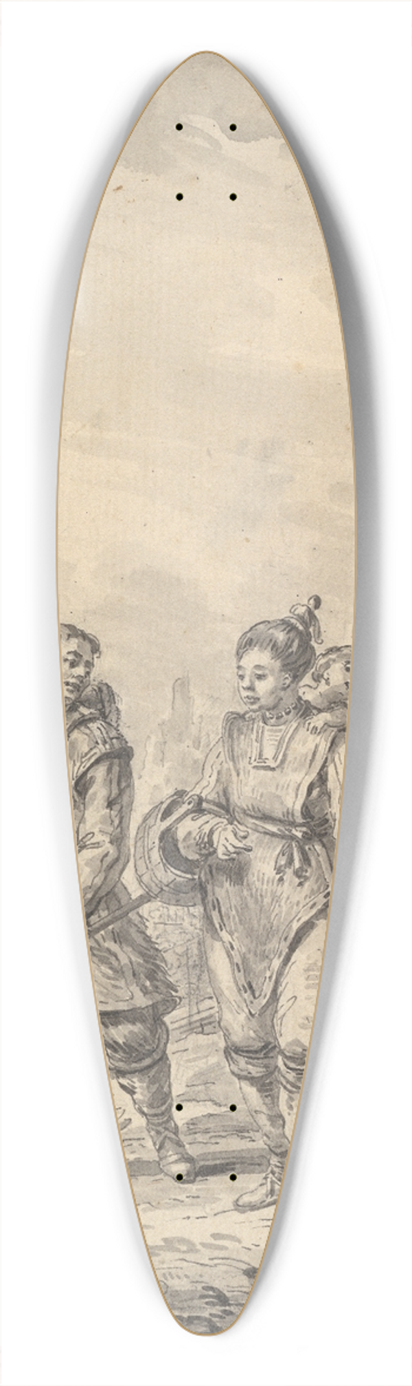 Jean-Baptiste Le Prince - A Fisherman and his Family 39.3 inch art pintail longboard deck