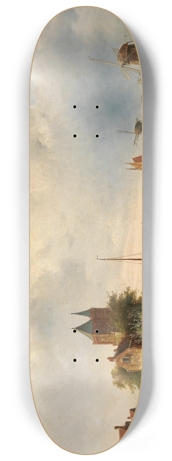 Charles Leickert - A Vast River Landscape with Windmills 8.25 inch art skate deck