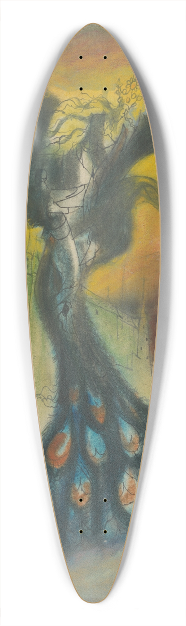 Jn Novk - Princess Abducted by a Monster with a Peacock Tail 39.3 inch art pintail longboard deck