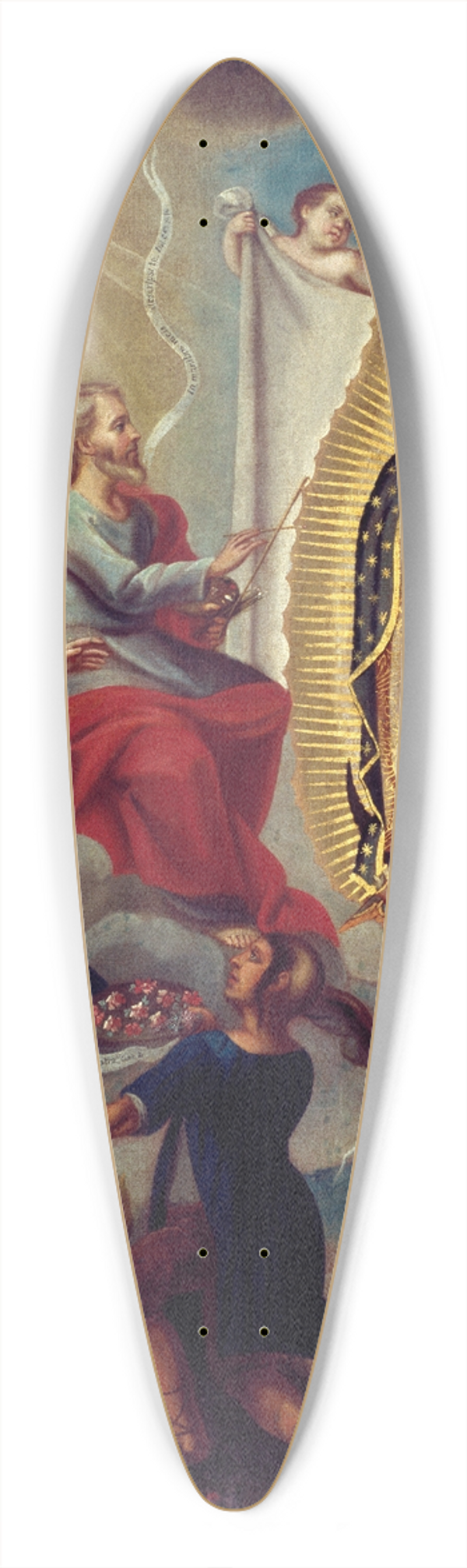 Joaqun Villegas - The Eternal Father Painting the Virgin of Guadalupe 39.3 inch art pintail longboard deck