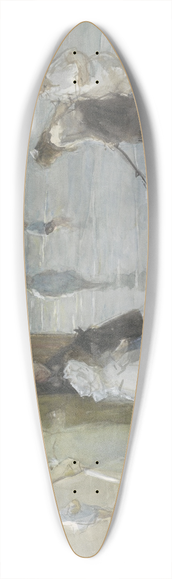 Johan Antonie de Jonge - Gezicht langs de vloedlijn aan het Scheveningse strand, met twee dames en kinderen 39.3 inch art pintail longboard deck
