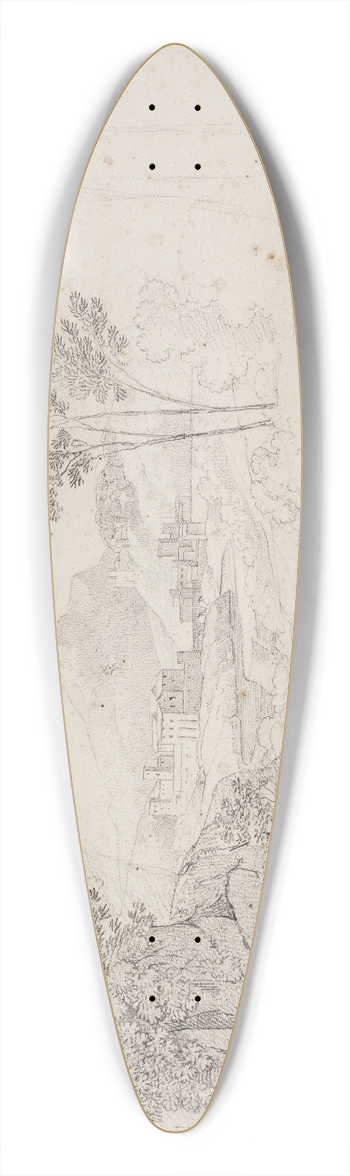 Johan Ludvig Lund - Landsskabsstudie med bygninger ved vandlb Italien 39.3 inch art pintail longboard deck