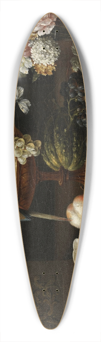 Johann Amandus Winck - Still Life with flowers and fruits, a perroquet and various insects on a ledge 39.3 inch art pintail longboard deck