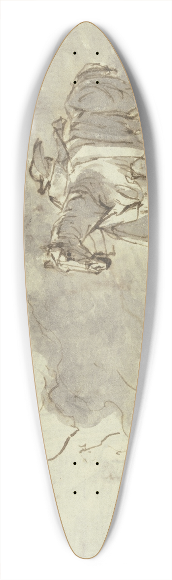 Johann Andreas Herrlein - Felshang, davor ein Pferd, dem ein Reiter aufsitzen will, am Boden zwei sitzende Figuren 39.3 inch art pintail longboard deck Johann Andreas Herrlein - Felshang, davor ein Pferd, dem ein Reiter aufsitzen will, am Boden zwei sitzende Figuren 39.3 inch art pintail longboard deck