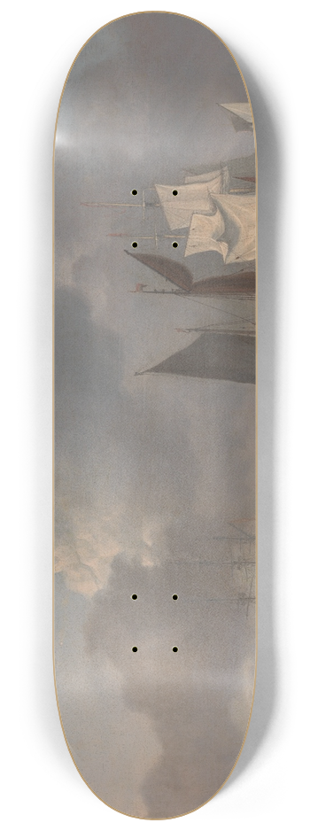 Charles Martin Powell - Warships Lying Offshore, the Commanding Admiral Being Rowed out to Join the Flagship, Her Sails Illu 8.25 inch art skate deck