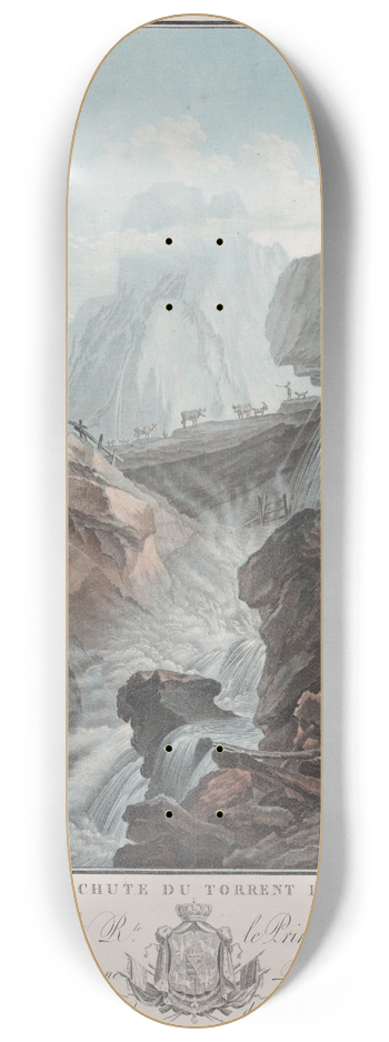 Charles-Melchior Descourtis - Vue de la chute du torrent de Gelten 8.25 inch art skate deck