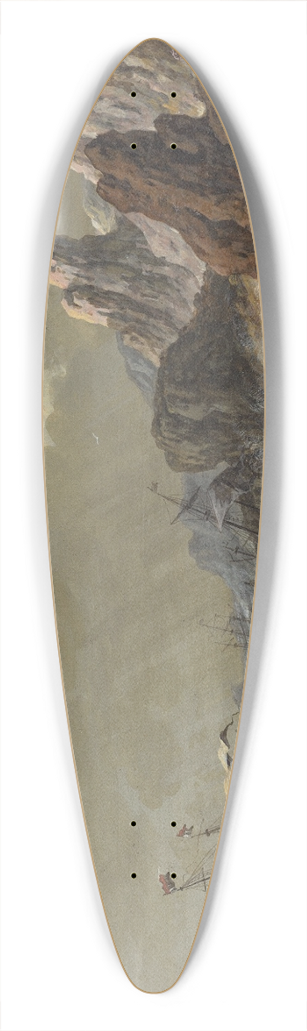 Johann Christoph Dietzsch - Storm-Tossed Ships Wrecked on a Rocky Coast 39.3 inch art pintail longboard deck